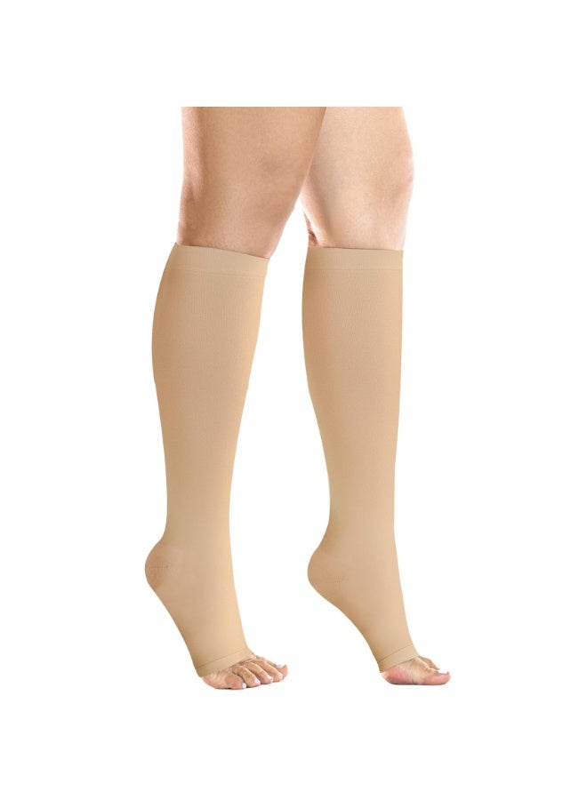 fantasize Grade 15-20 mmHg Knee High Open Toe Stockings for Women and Men - Open Toe Circulation Support, Anti-Slip Silicone Band (S) - Image 1